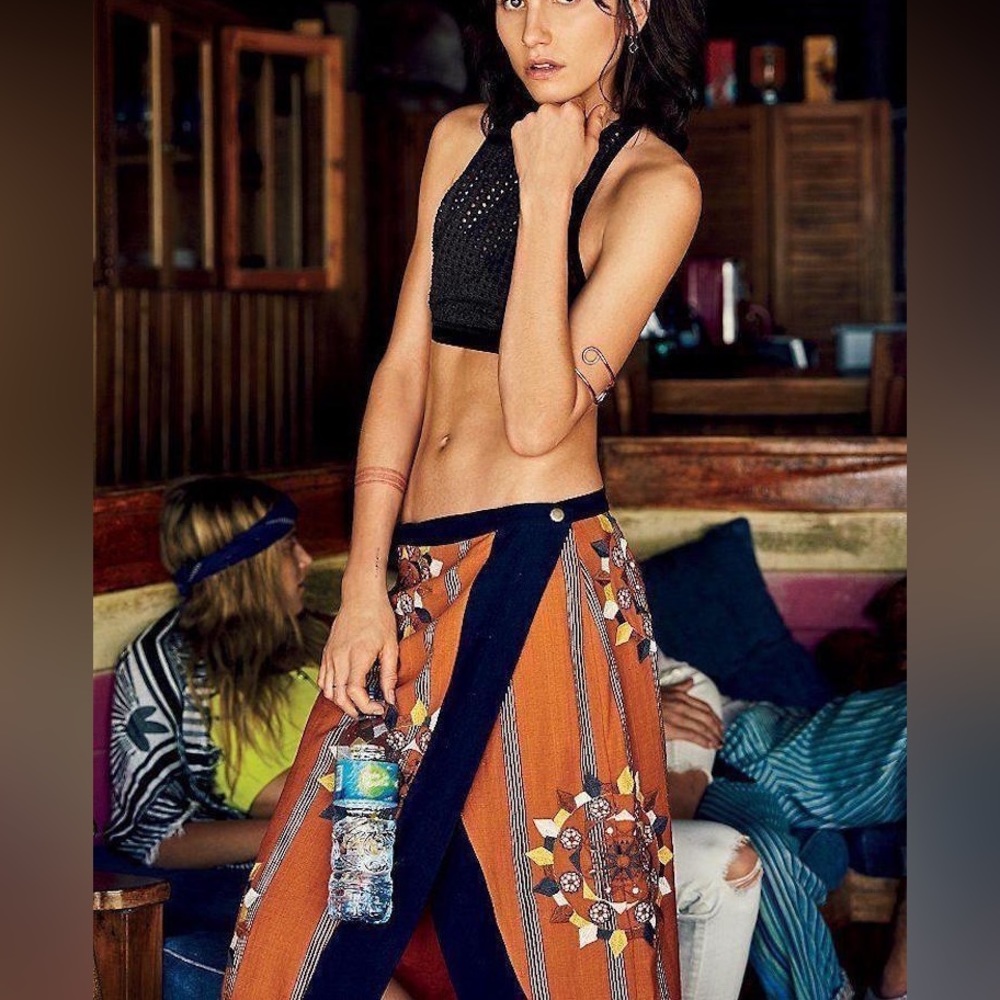 NWOT Free People Songbird Embroidered Cotton Wrap Skirt